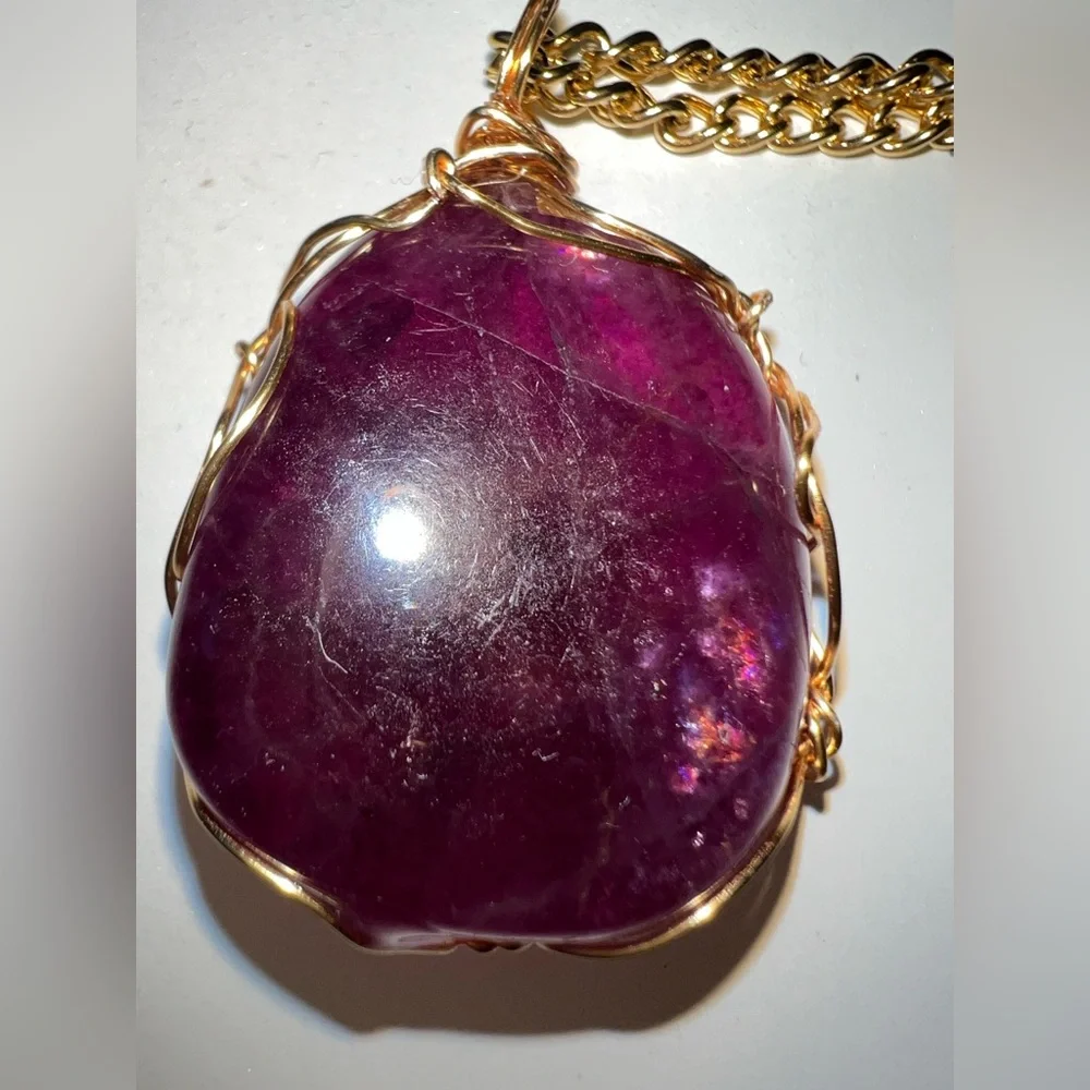 ✨ Deep Purple Fluorite Necklace • Gold Wrapped • 24" Chain ✨ - Picture 15 of 16
